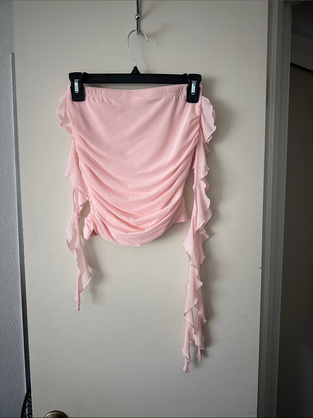Light Pink Ruffled Draped Mini Skirt - Picture 3 of 4